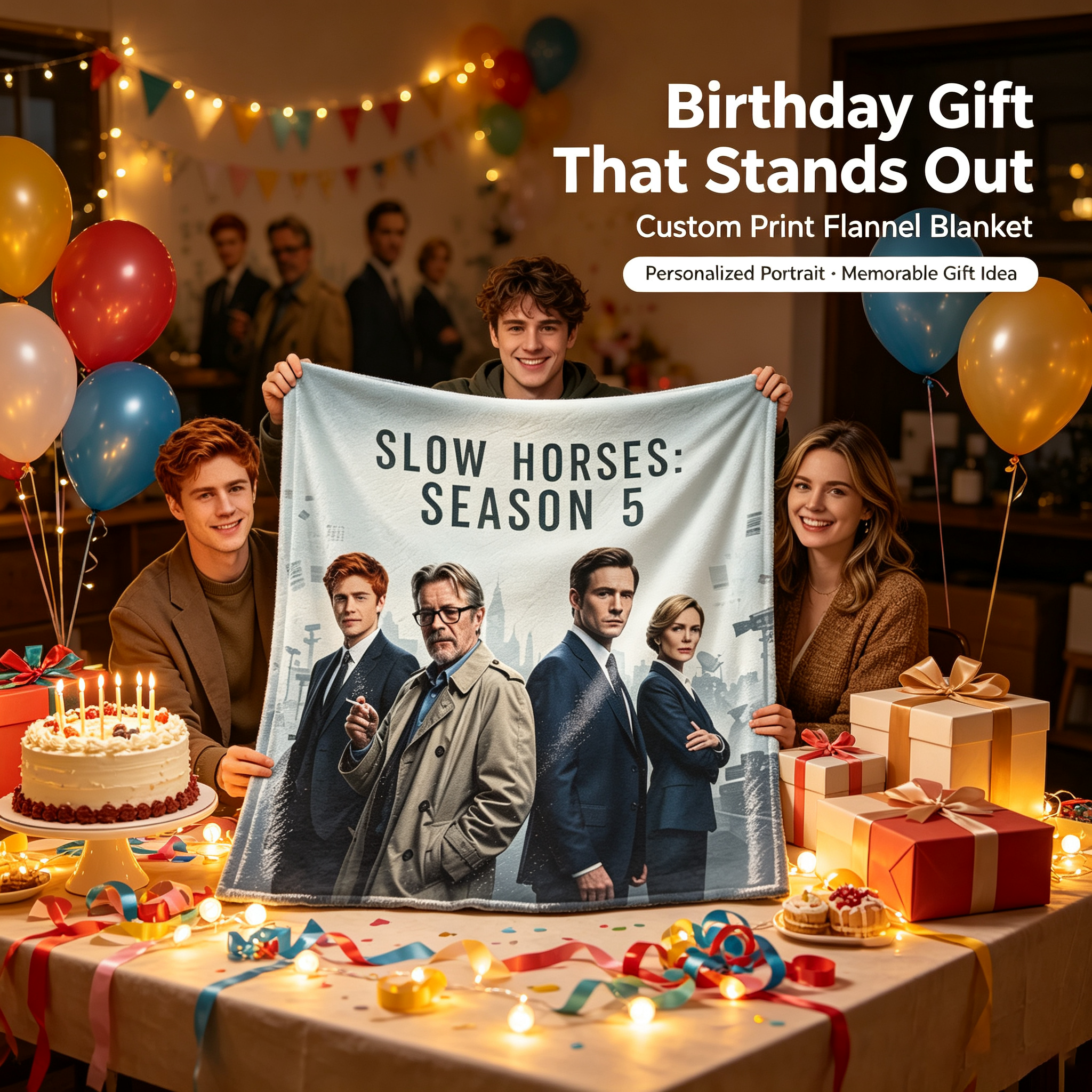 Custom Face Blanket Slow Horses Season 5 Flannel Blanket for Fans and Gift Ideas