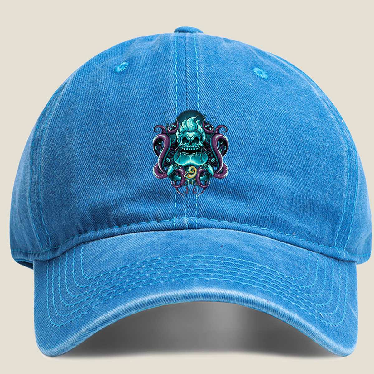 Cthulhu Skull with Tentacles - Washed Denim - Baseball Cap