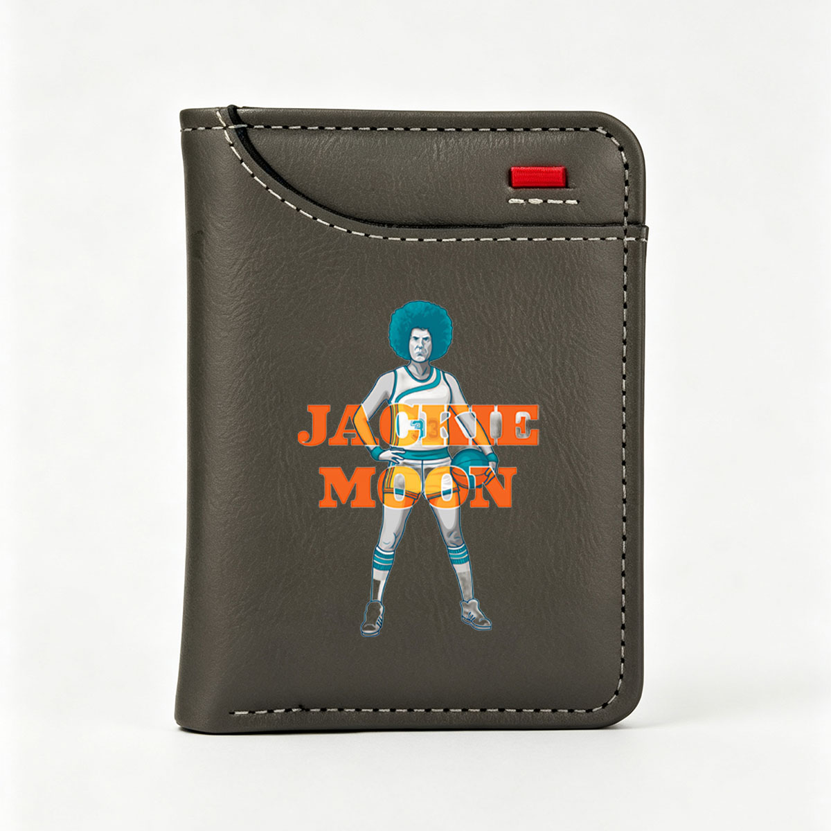 Jackie Moon: Basketball Star with Afro and Iconic Uniform - Vertical Style Wallet