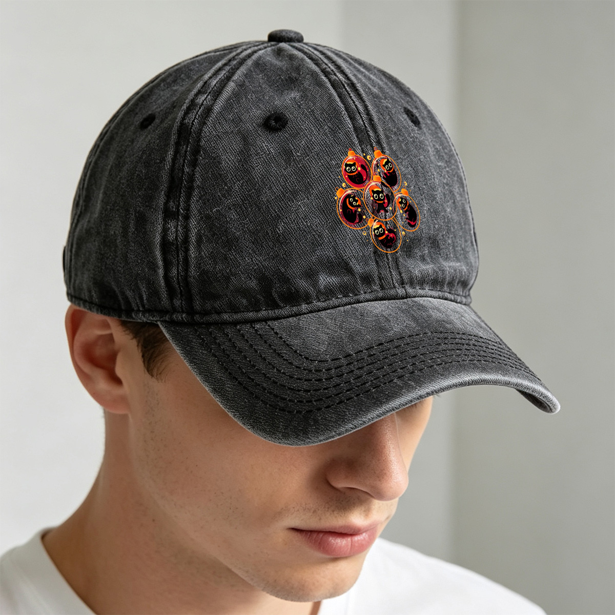 Black Cat Christmas Ornaments - Washed Denim - Baseball Cap