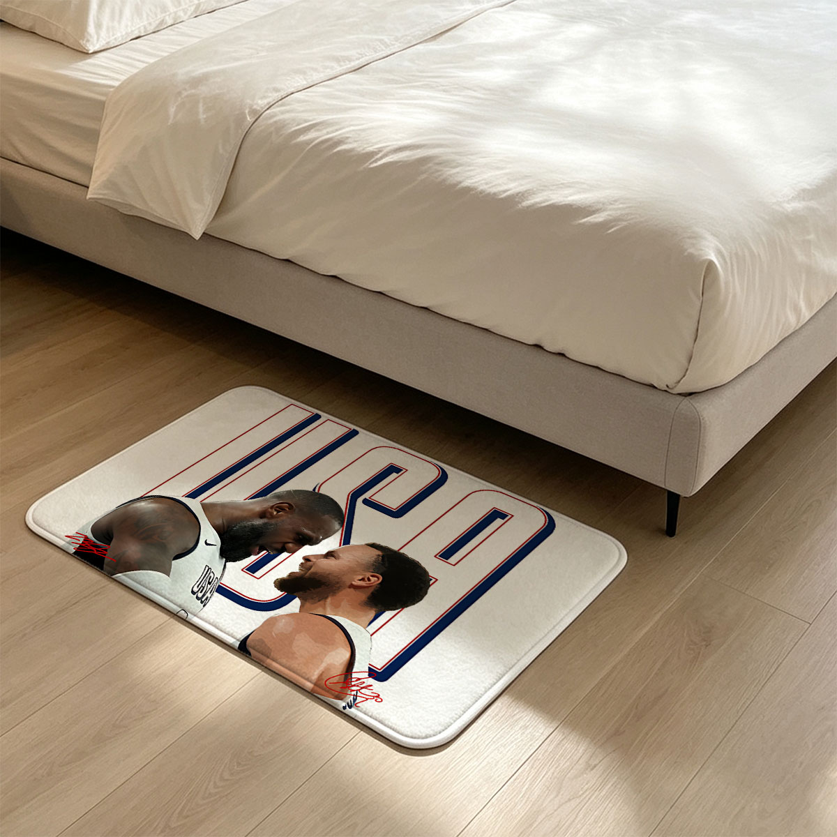James and Curry: USA Basketball Stars at 2024 Paris Olympics - Flannel floor mat