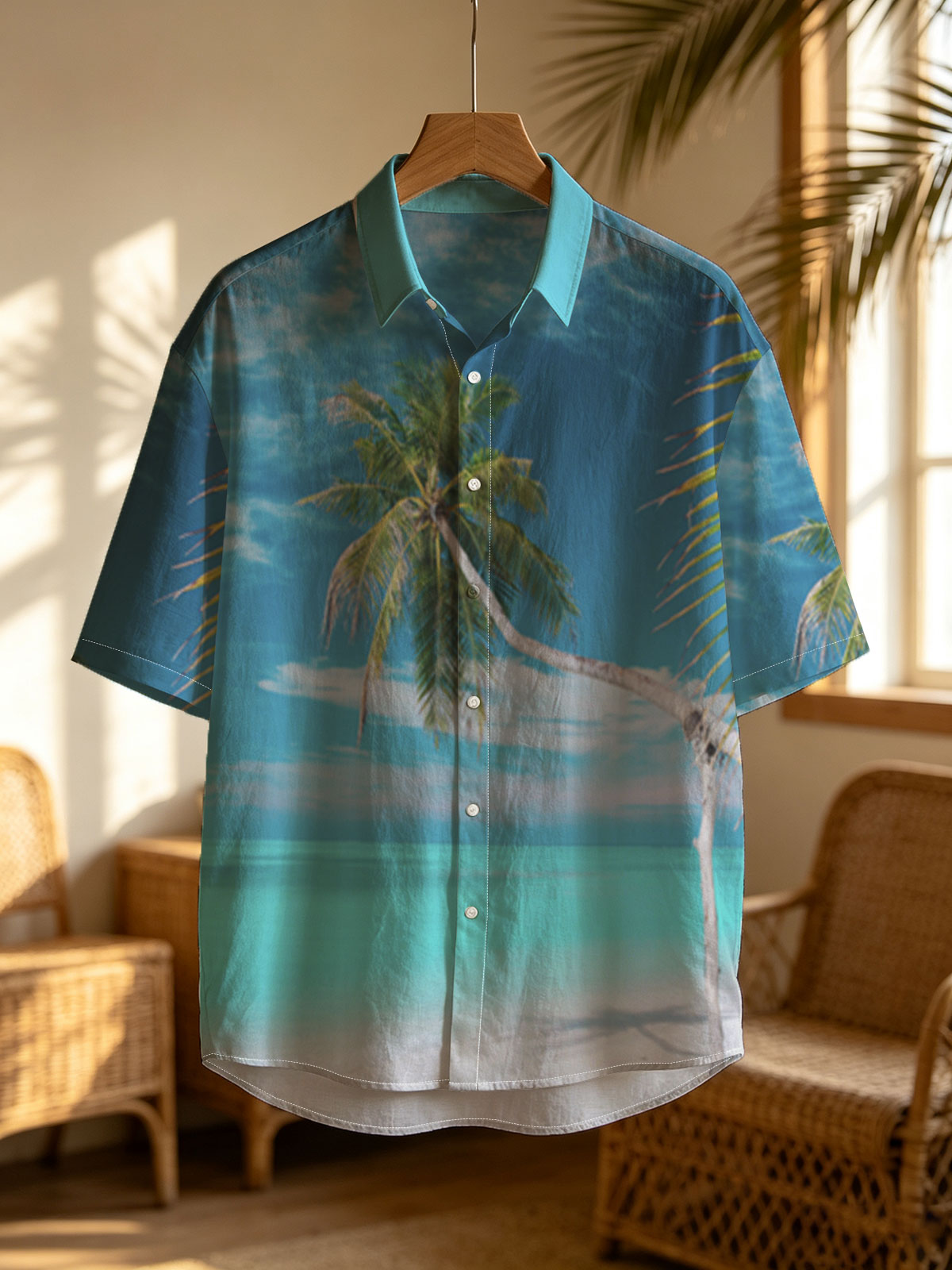 Tropical beach with palm tree and turquoise water -  Shirt
