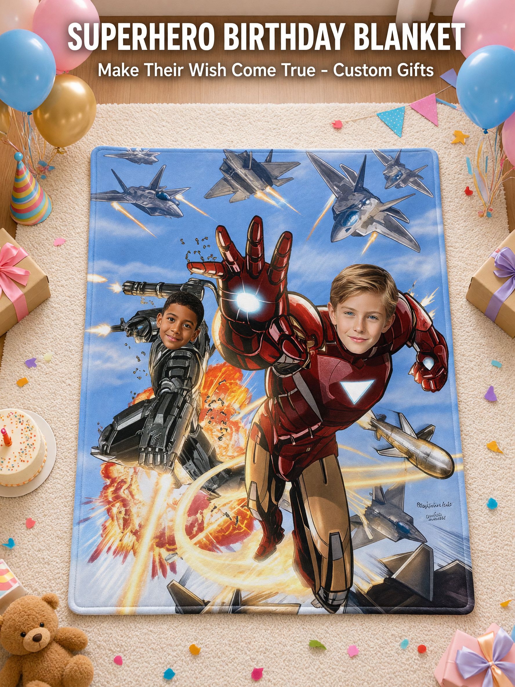 Custom Photo Face Superhero Flannel Blanket, Personalized Soft Fleece Throw for Kids and Adults, Ideal Keepsake Gift