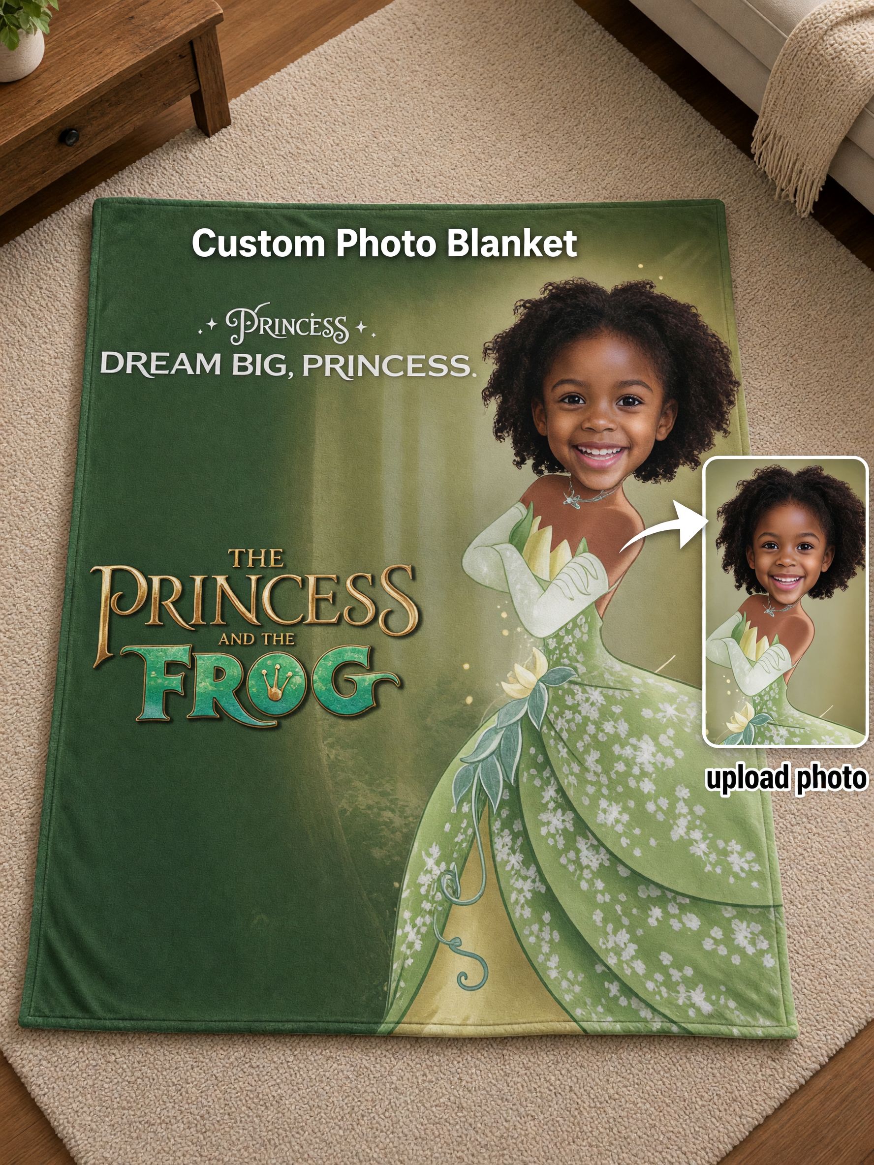 Custom Face Princess Blanket Ultra Soft Flannel Throw Cozy Personalized Gift for Girls and Bedroom Sofa Decor