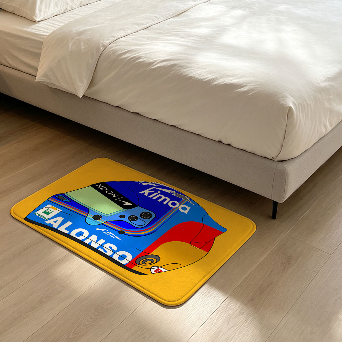 Fernando Alonso Racing Helmet Design Featuring Kimoa and Petrobras Logos - Flannel floor mat