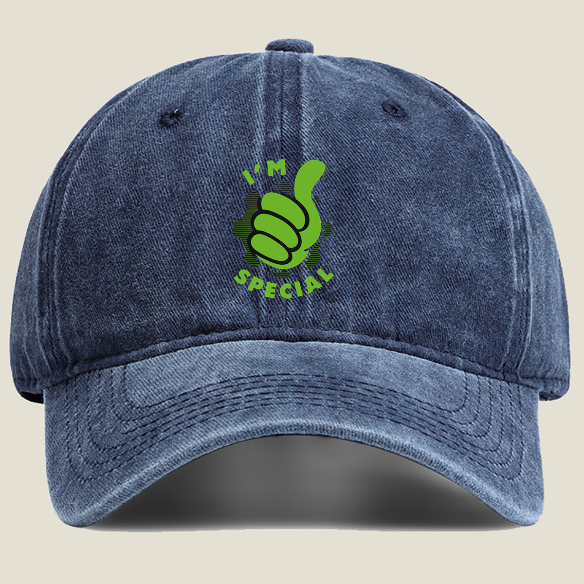 I'm Special - Green Thumbs Up Logo - Washed Denim - Baseball Cap