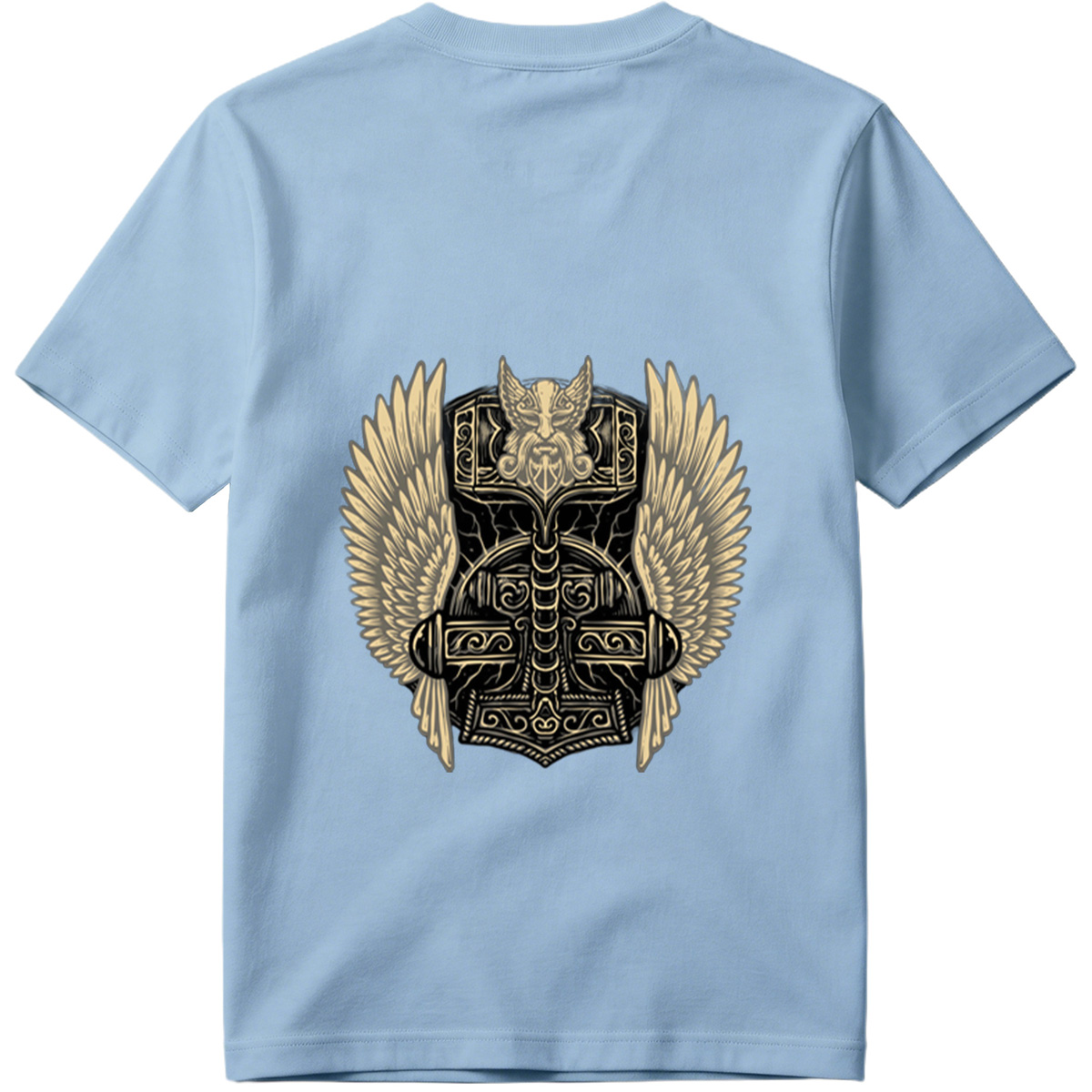Thor's Hammer with Winged Viking Warrior Design - Tee
