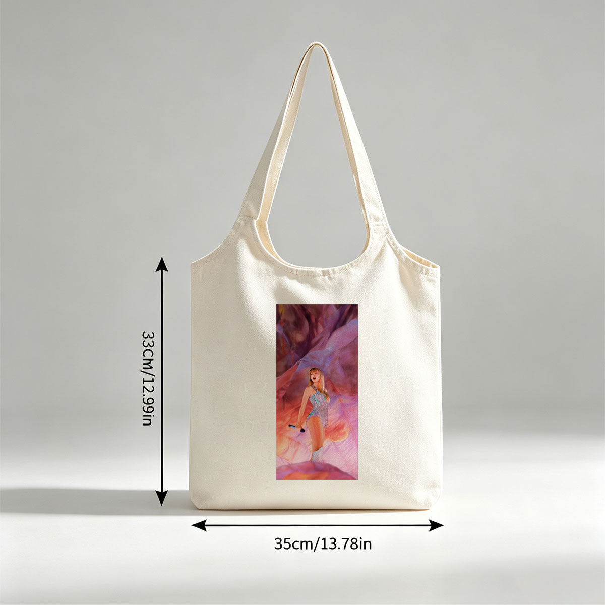 Taylor Swift Performance in a Sparkling Bodysuit on a Vibrant, Dreamlike Stage - Canvas shoulder bags/