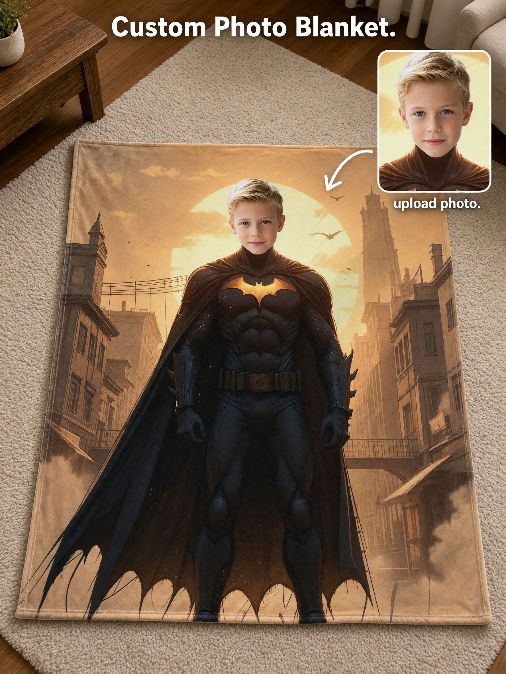 Custom Face Superhero Flannel Blanket, Personalized Photo Plush Throw for Bed Couch, Cozy Anti-Pilling Keepsake Gift