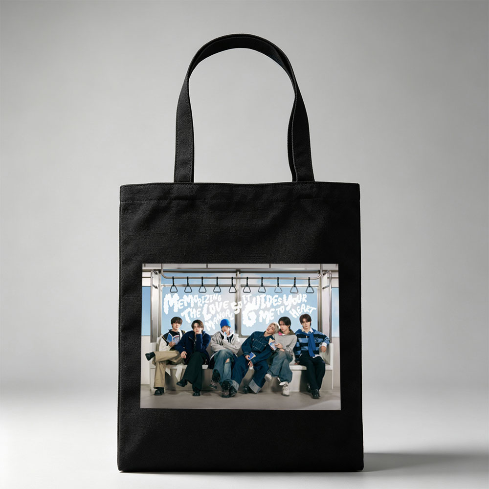 TXT on a subway train reading books with the phrase 