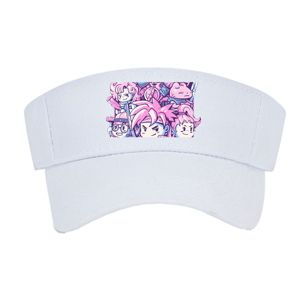 Chibi Characters in Pink and Blue with Clockwork Background -  Visor cap