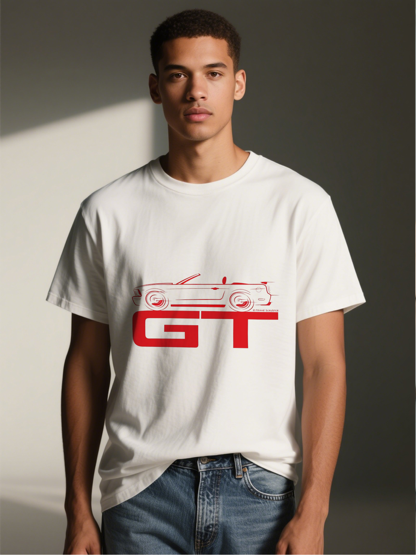 Men's GT Car Print T-Shirt Red Muscle Vehicle Graphic Casual Round Neck Summer Lightweight Breathable Short Sleeve Tee for Car Enthusiasts and Automotive Fans