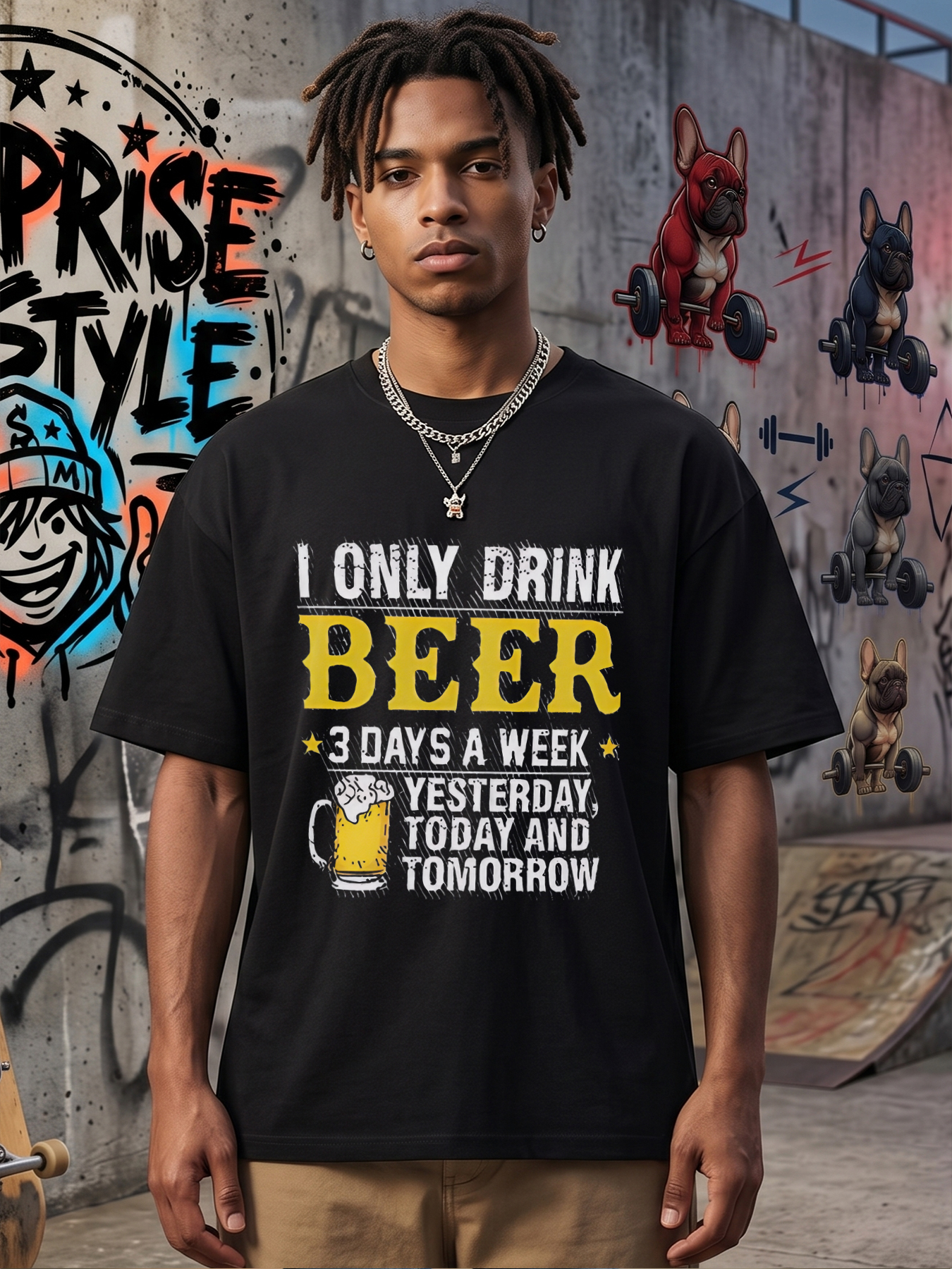 Men's Printed T-Shirt I Only Drink Beer 3 Days a Week Yesterday Today and Tomorrow Funny Beer Mug Graphic Casual Round Neck Summer Lightweight Breathable Short Sleeve T-Shirt for Men Bar Party Outdoor Leisure Wear
