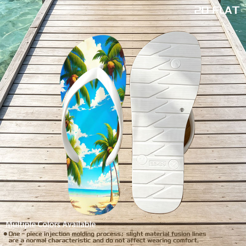 Tropical Beach with Palm Trees and Blue Sky -  flip-flops