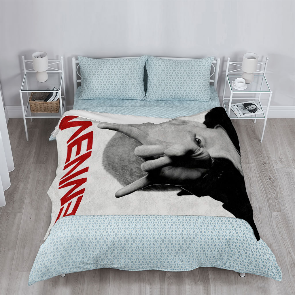 Eminem Making Hand Gesture in Black and White Portrait - Blankets