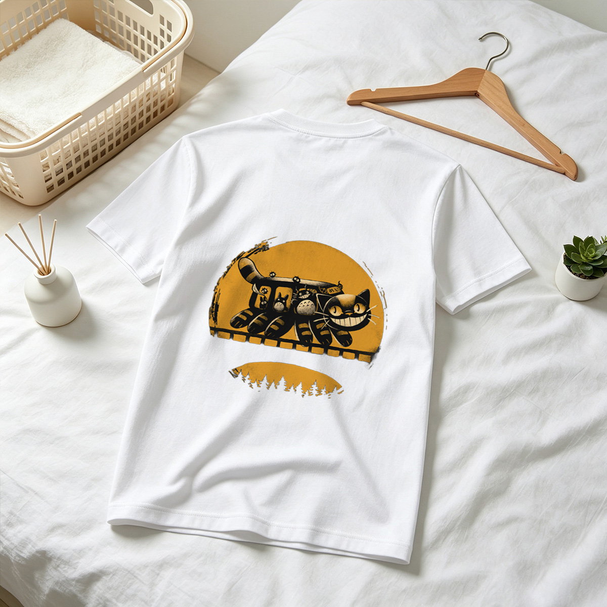 Catbus and Totoro on a Moonlit Journey - Tee