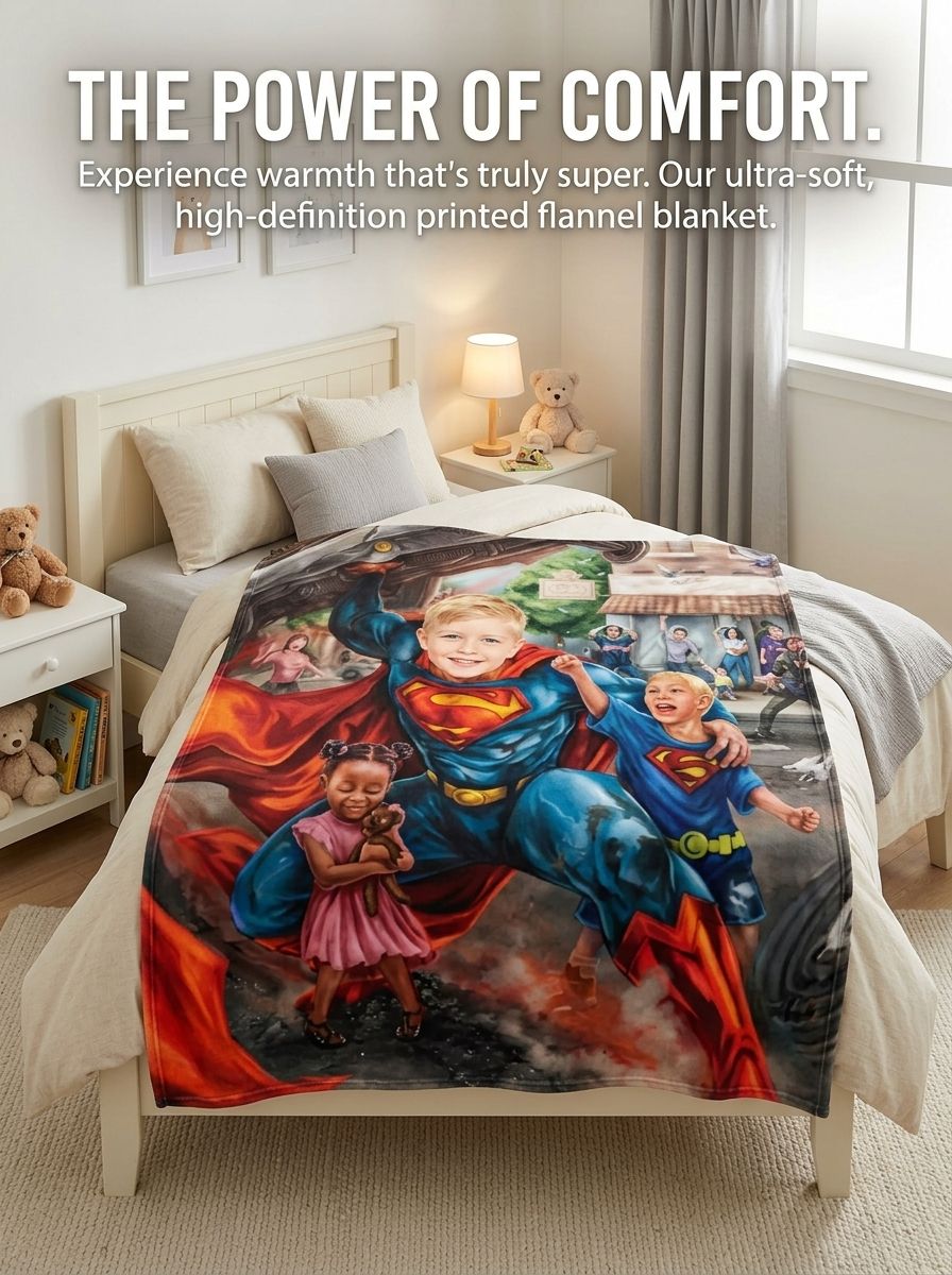 Custom Superhero Photo Flannel Blanket Personalized Face Upload Ultra Soft Anti Pilling Throw for Kids Adults Gift