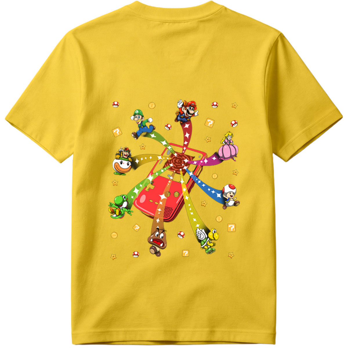 Super Mario Characters Bursting from a Game Console - Tee