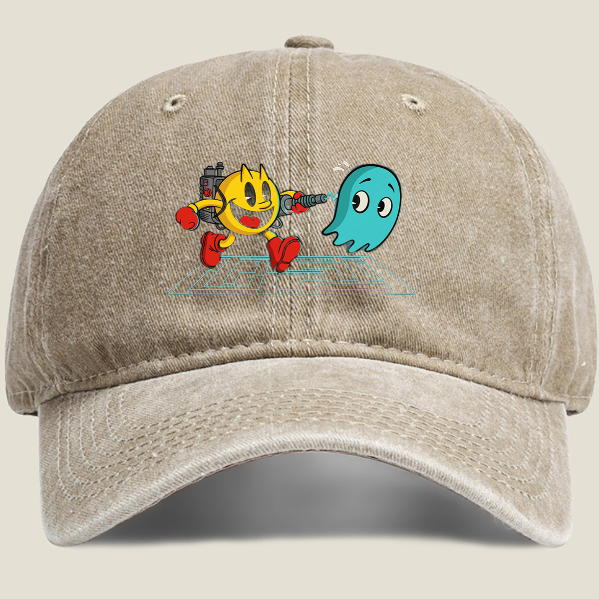 Pac-Man and Ghost in Action - Washed Denim - Baseball Cap