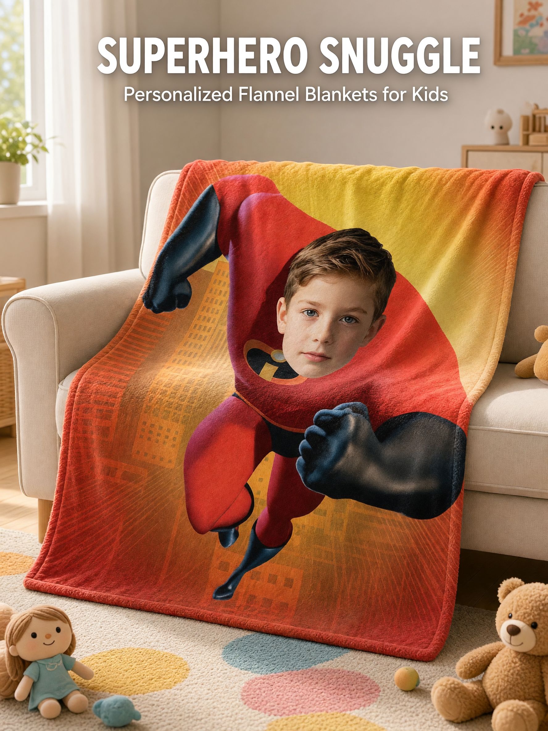 Custom Face Superhero Flannel Fleece Blanket Personalized Photo Throw Ultra Soft Anti-Pilling Cozy Bed Couch Gift