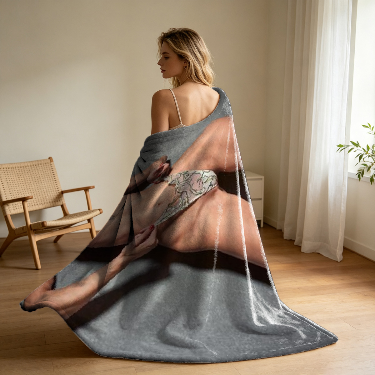 Chinese Beauty in Red Qipao Kimono - Blanket