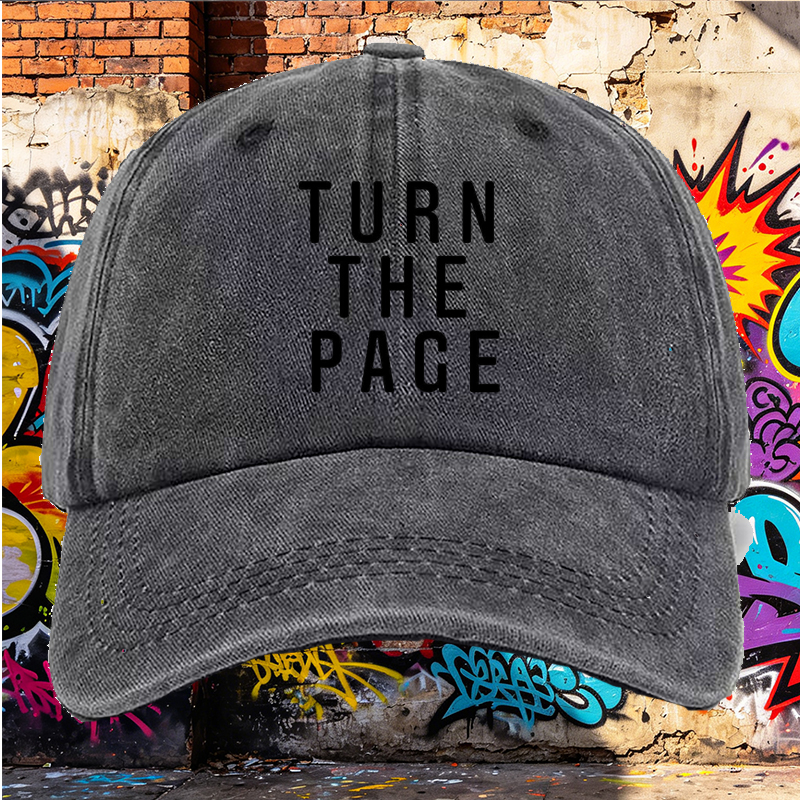 Men's Printed Washed Cotton Hat Turn The Page Design Casual Round Brim Summer Lightweight Cap for Outdoor Activities and Urban Lifestyle Adults