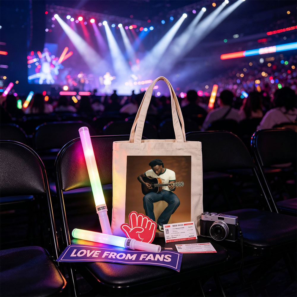 Khalid Playing Acoustic Guitar in Studio Portrait - Canvas tote bags