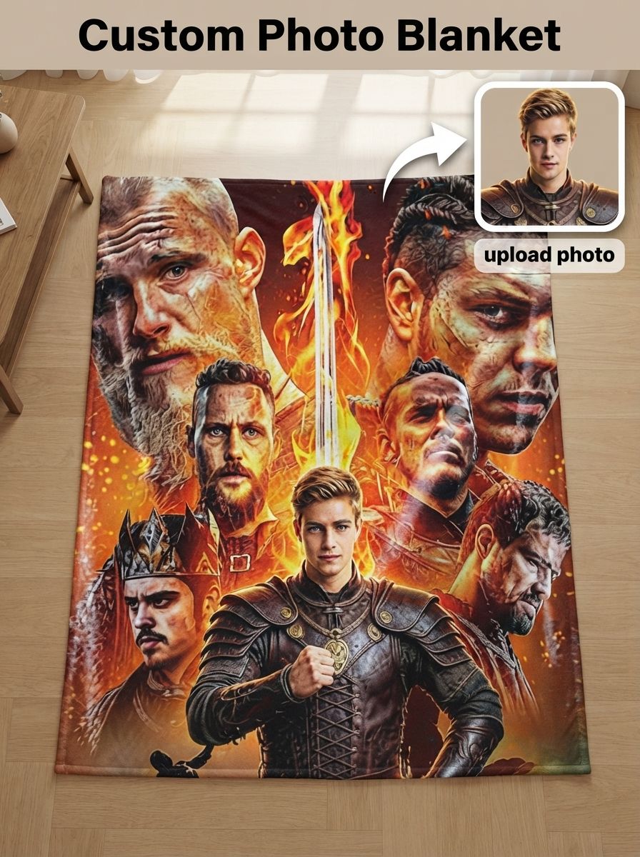 Custom Photo Flannel Blanket Personalized Epic Warrior Portrait Soft Anti Pilling Throw for Sofa Bed Cozy Custom Gift