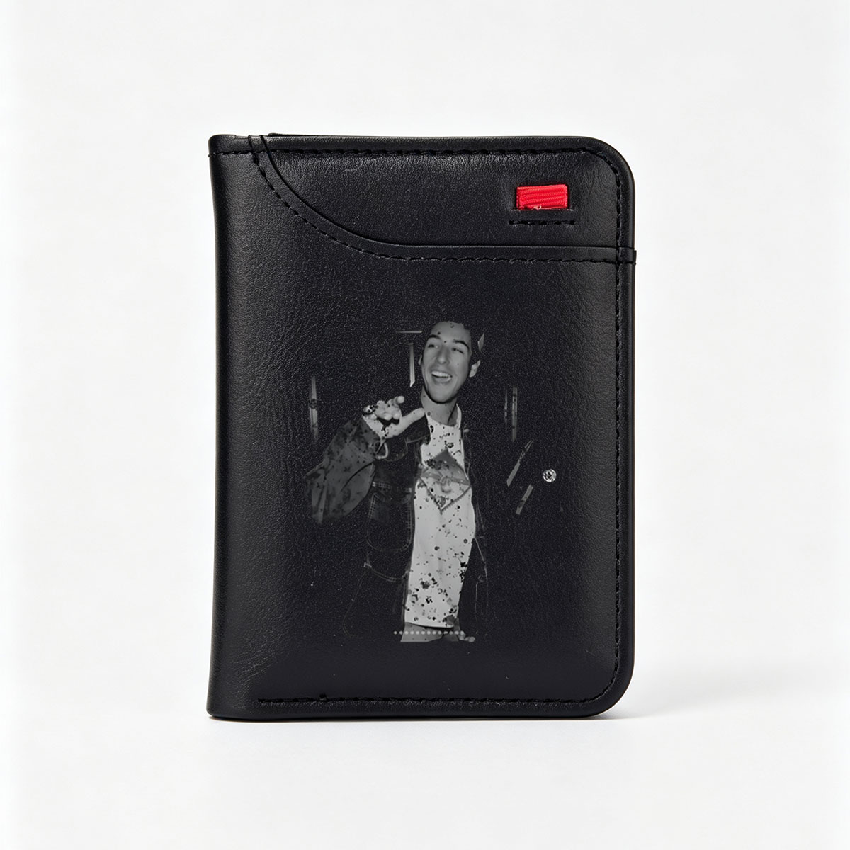 Smiling Man in Splattered Jacket and Hat - Vertical Style Wallet