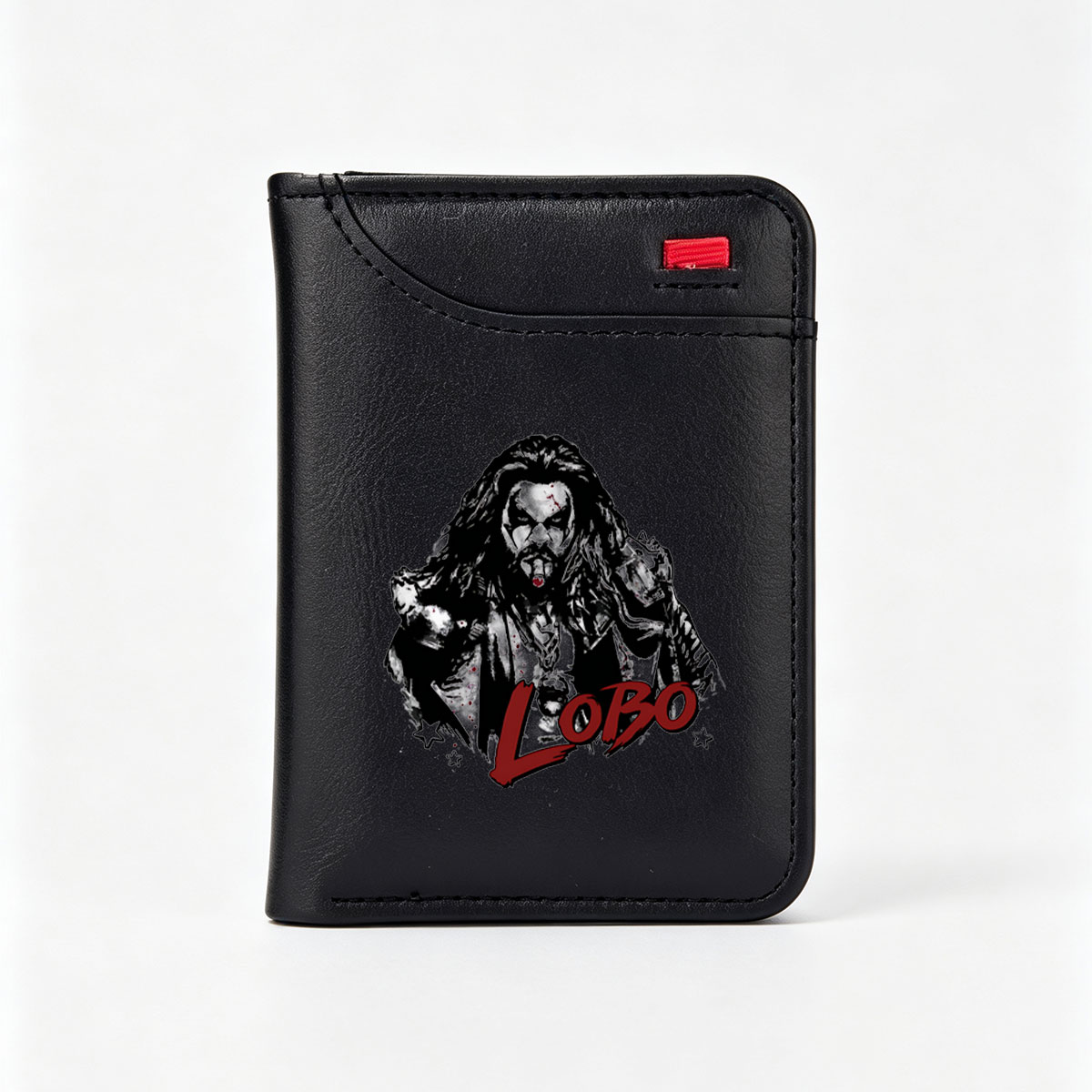 Lobo: The Dark Warrior with Long Hair and Blood-Stained Jacket - Vertical Style Wallet