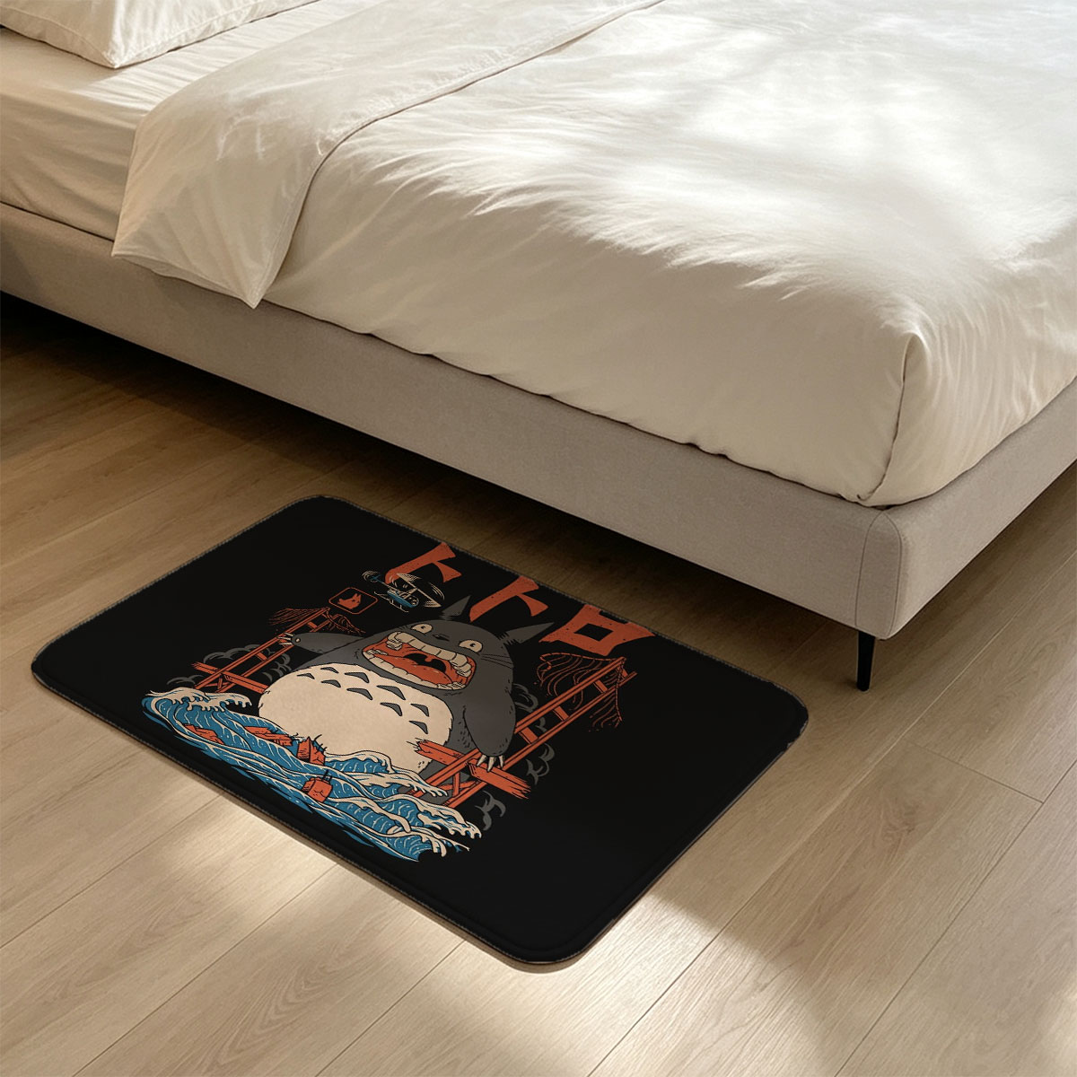 Totoro in a Storm with Ladder and Helicopter - Flannel floor mat