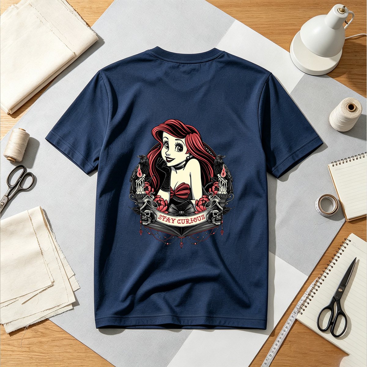 Ariel Stay Curious Gothic Design - Tee