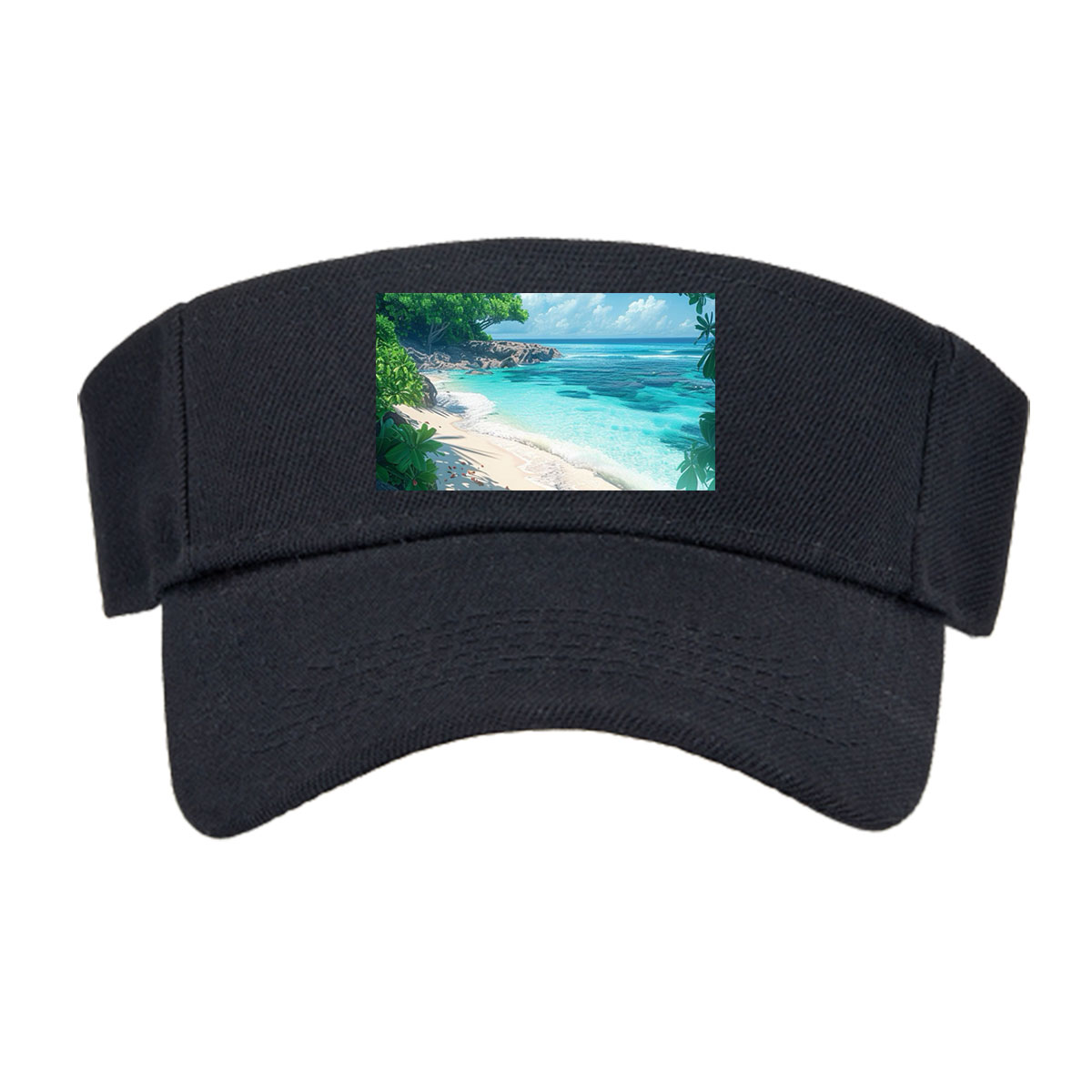 Tropical Beach with Crystal Clear Water and Lush Greenery -  Visor cap