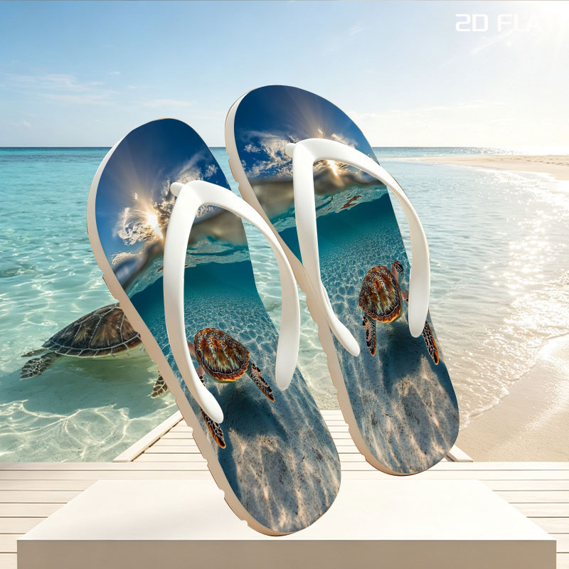 Sea Turtle Swimming in Clear Blue Waters Under Sunlight -  flip-flops
