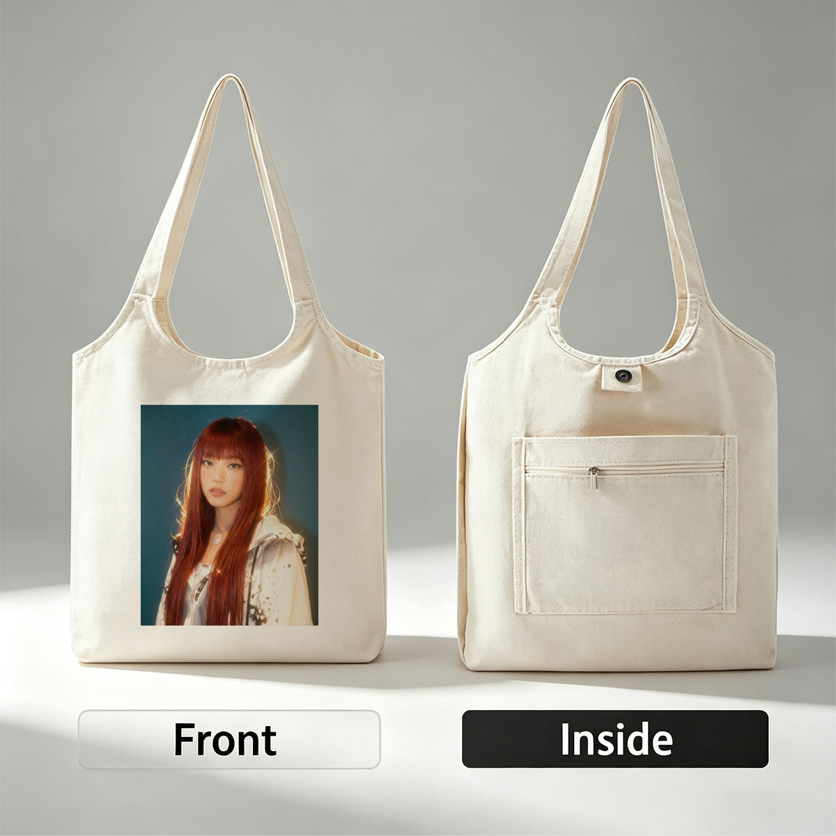 Lisa Blackpink Portrait with Red Hair and Silver Jacket in Studio Lighting - Canvas shoulder bags/