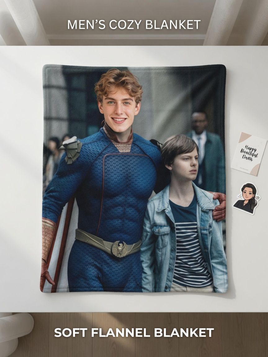 Personalized Face Photo Flannel Fleece Blanket Custom Superhero Novelty Soft Throw for Bed Couch and Cozy Gift
