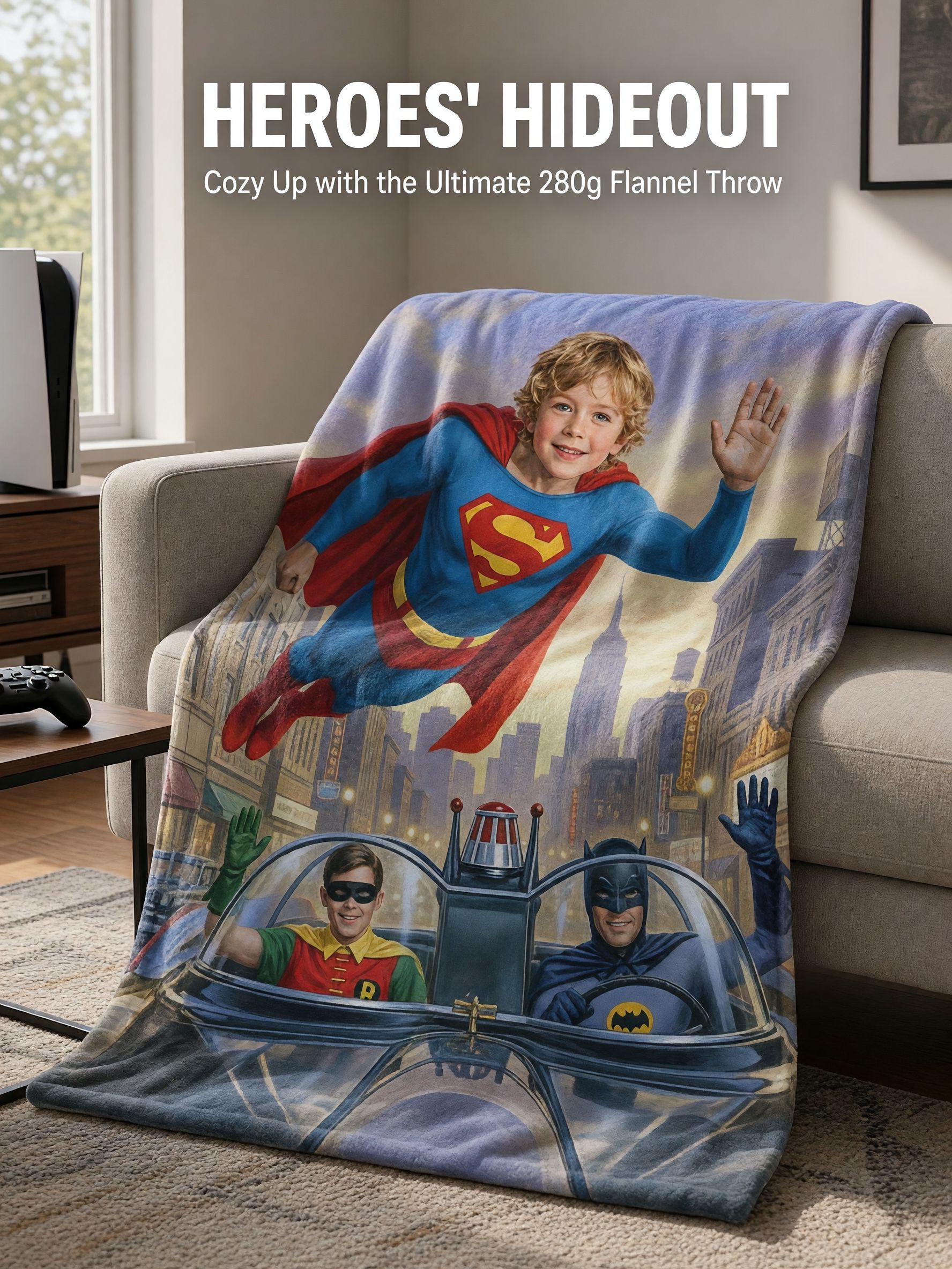 Custom Photo Face Superhero Blanket Ultra Soft Flannel Fleece Throw Cover Cozy Bed Sofa Wrap Ideal Personalized Gift