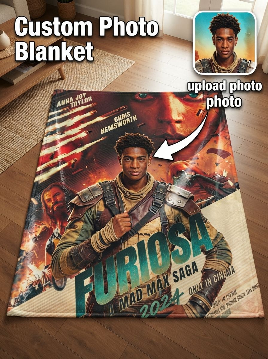 Custom Face Photo Flannel Blanket Personalized Movie Poster Portrait Throw for Bed Couch Ideal Keepsake Gift