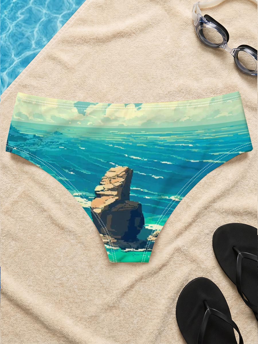Coastal Landscape with Rocky Shore and Sailboat -  Men's swim trunks