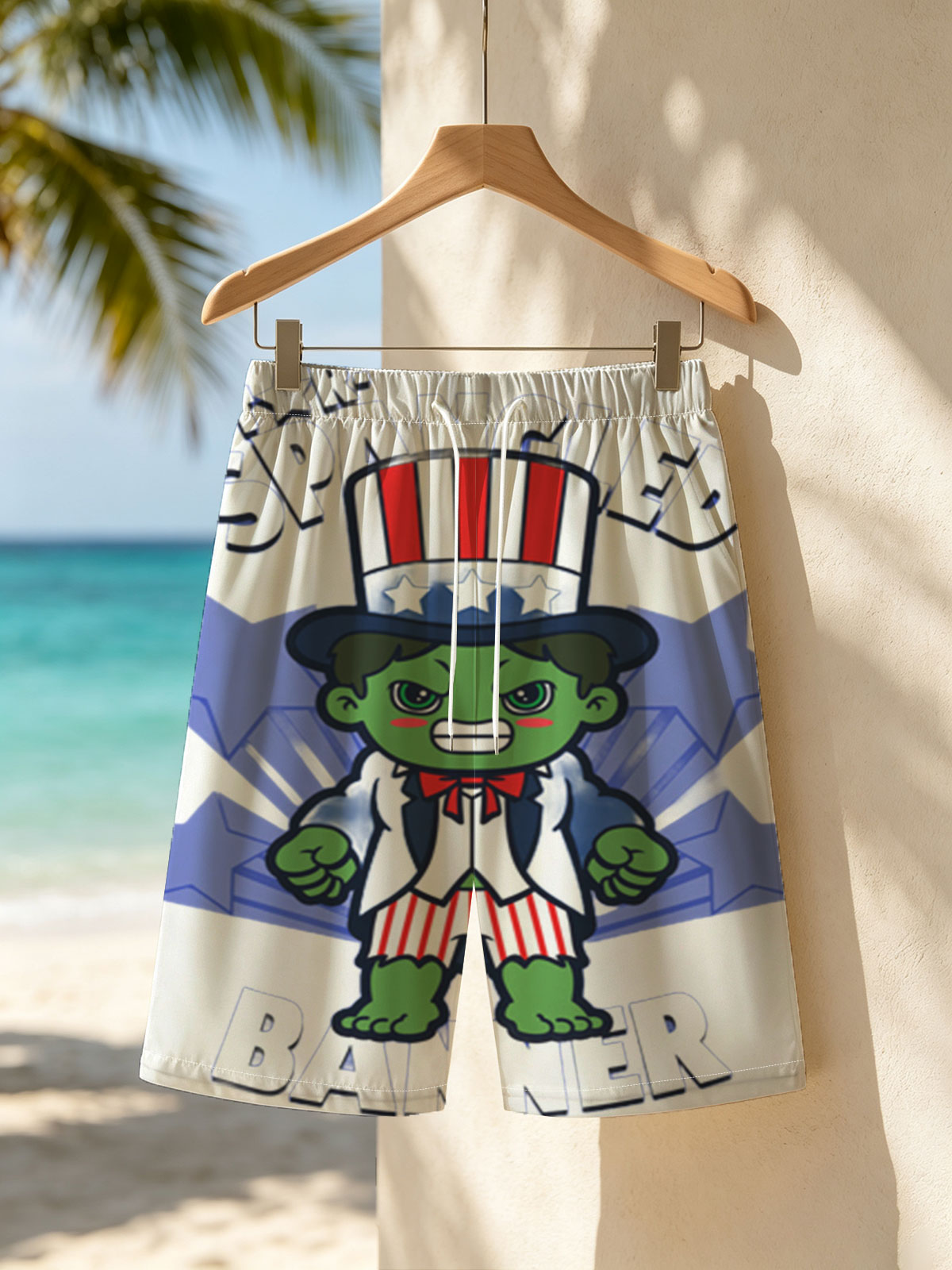 Star-Spangled Banner: Hulk in Uncle Sam Costume -  Beach shorts