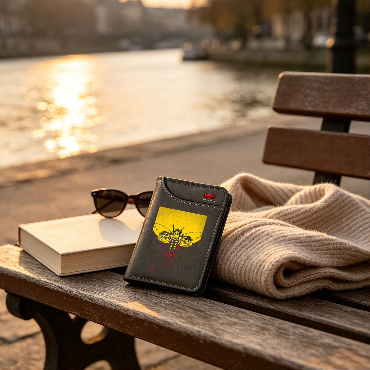 Moth with Skull Face and Blood Drips on Yellow Background - Vertical Style Wallet