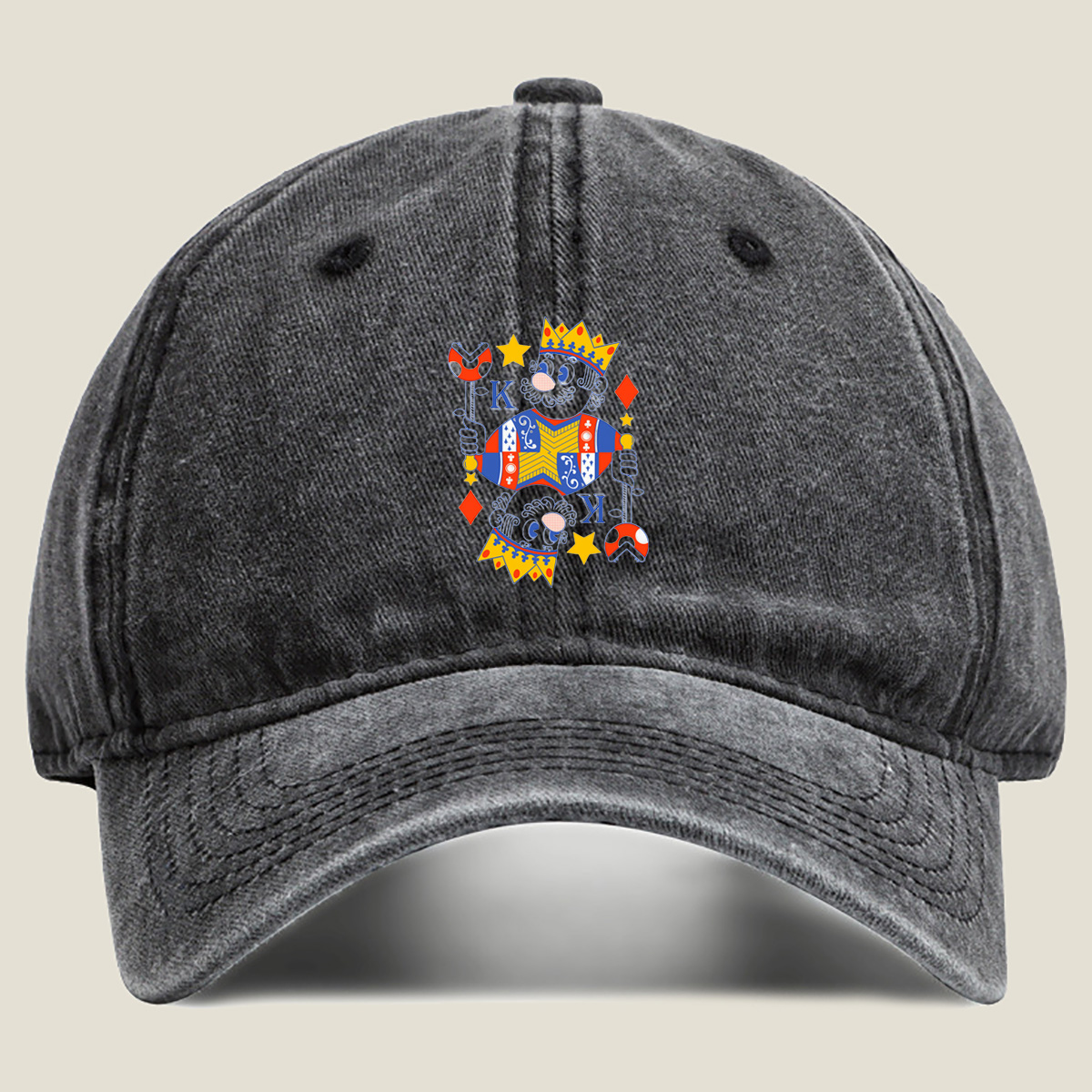 King of Diamonds Playing Card Character - Washed Denim - Baseball Cap