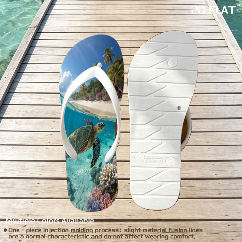 Sea Turtle Swims Near Coral Reef and Tropical Beach -  flip-flops