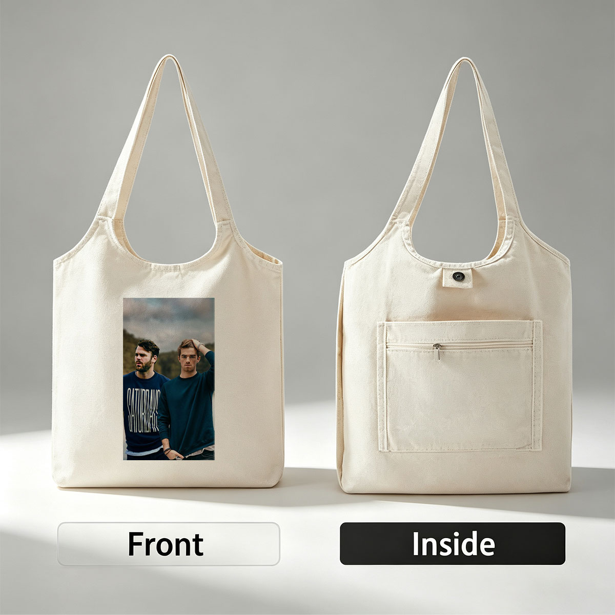 Liam Payne and a Friend in Casual Outfit Standing Outdoors with Nature Background - Canvas shoulder bags/