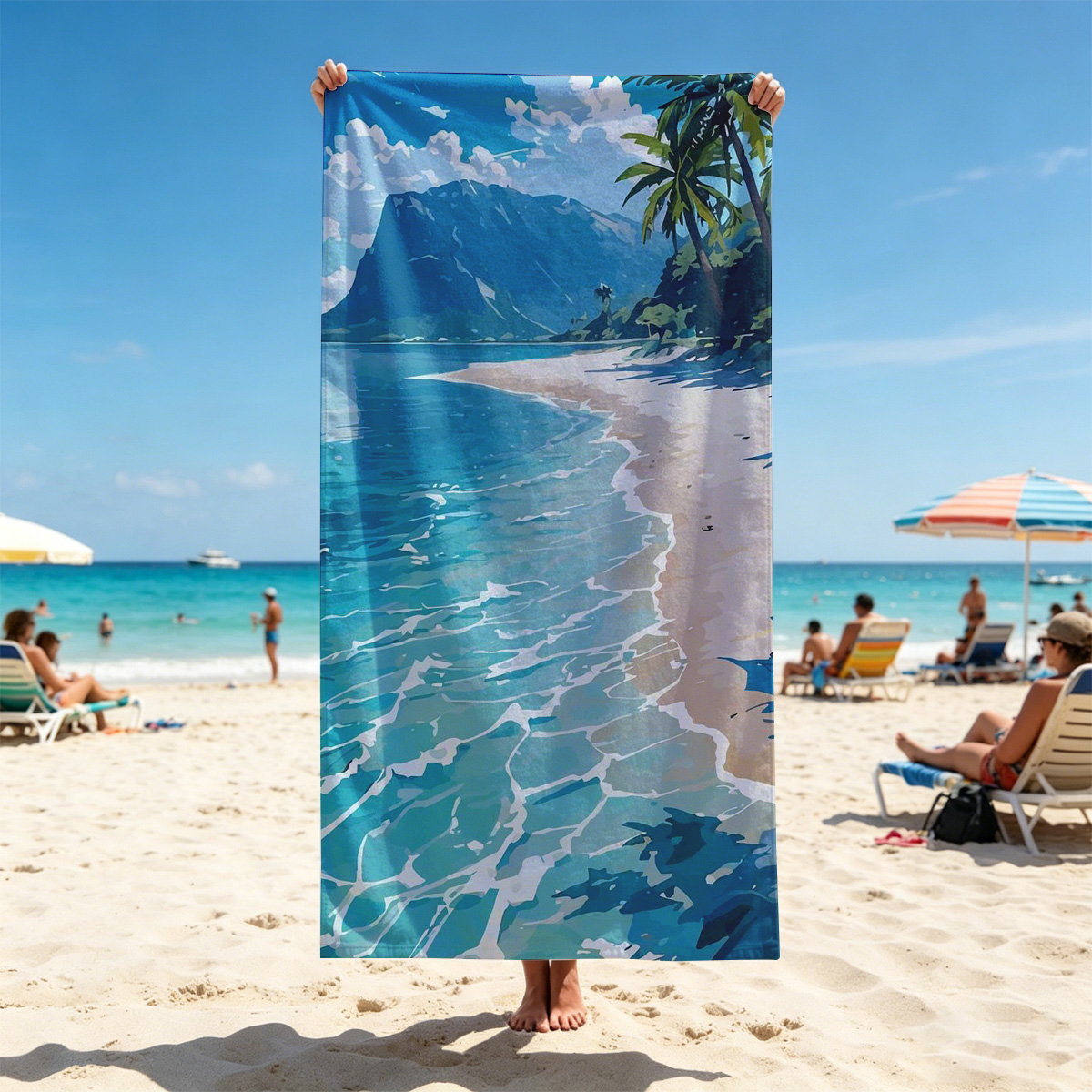 Tropical Beach with Crystal Clear Water and Palm Trees - Beach towels