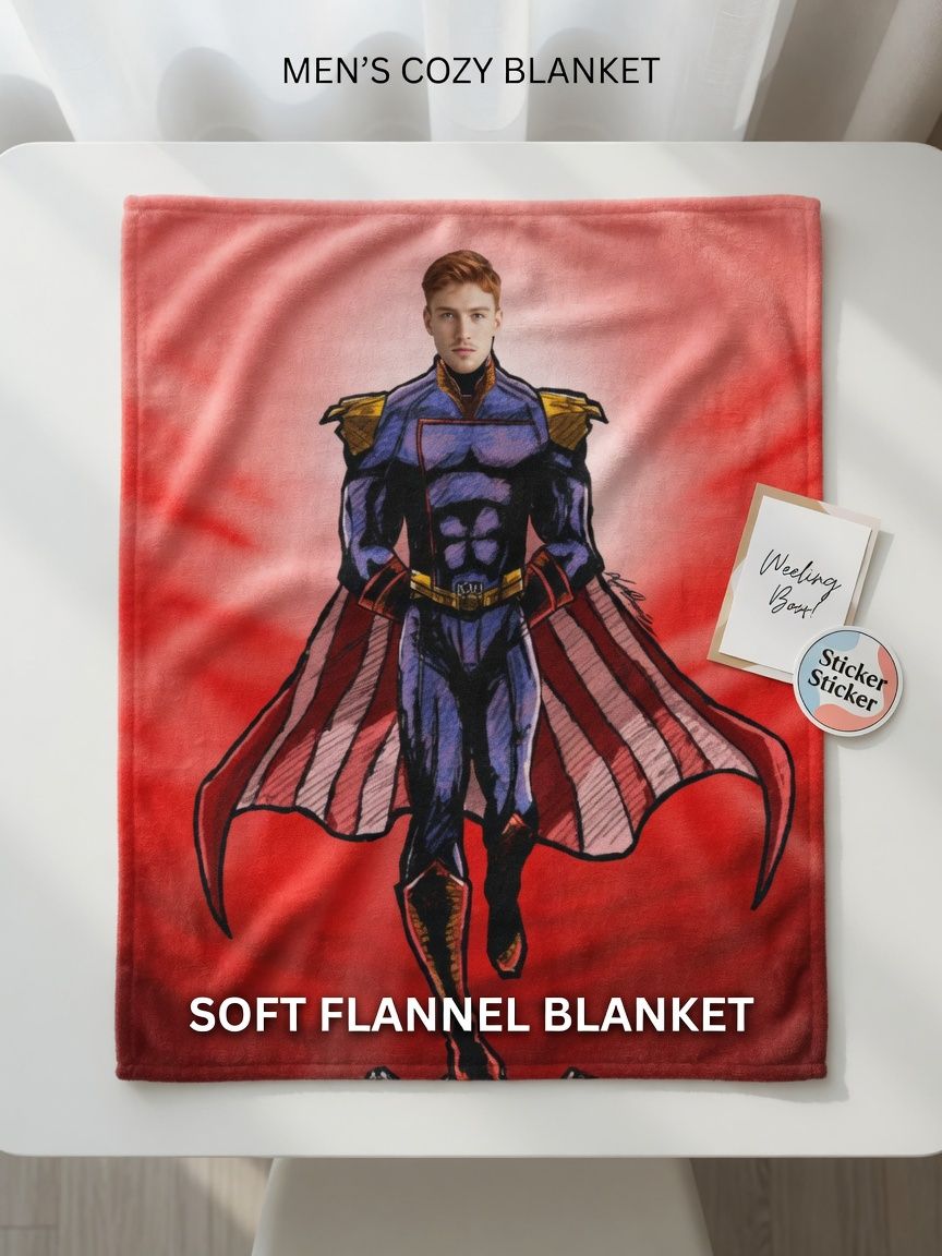 Personalized Superhero Photo Throw Blanket Custom Face Flannel Fleece Bed Cover for Cozy Home Living and Unique Gifts