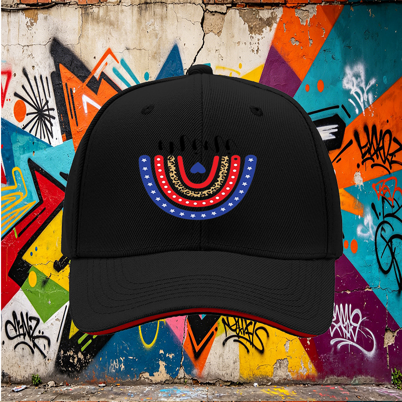 Unisex Classic Sandwich Hat with Patriotic Rainbow Leopard Print Design | Casual Outdoor Sun Protection Cap for Adults and Teens | Perfect for Beach, Travel, and Daily Wear