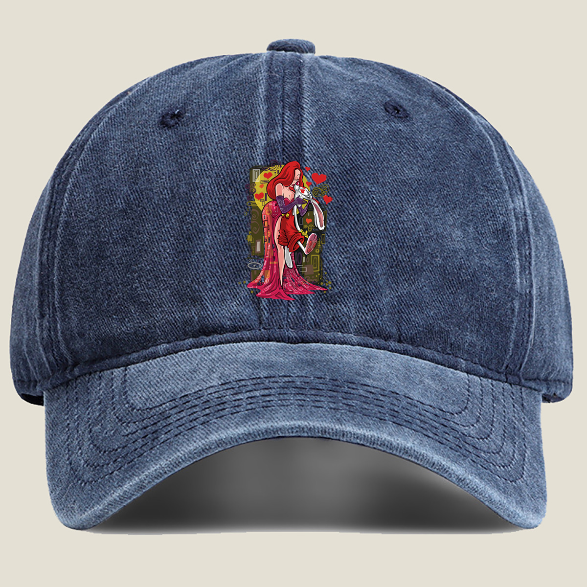 Lucky Luke: Red Haired Woman and White Rabbit - Washed Denim - Baseball Cap
