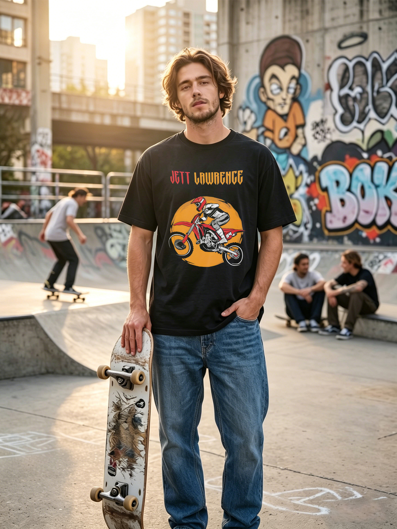 Men's Printed T-Shirt Moto Cross Rider Graphic Design Casual Round Neck Lightweight Breathable Summer Short Sleeve Tee for Outdoor Sports Enthusiasts and Adventure Lovers