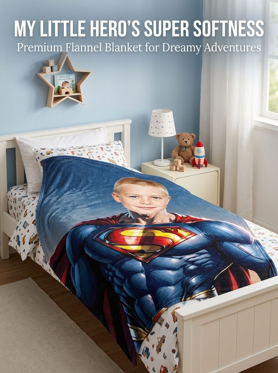 Custom Face Superhero Flannel Fleece Blanket Personalized Photo Throw for Bed and Couch Ideal Keepsake Gift